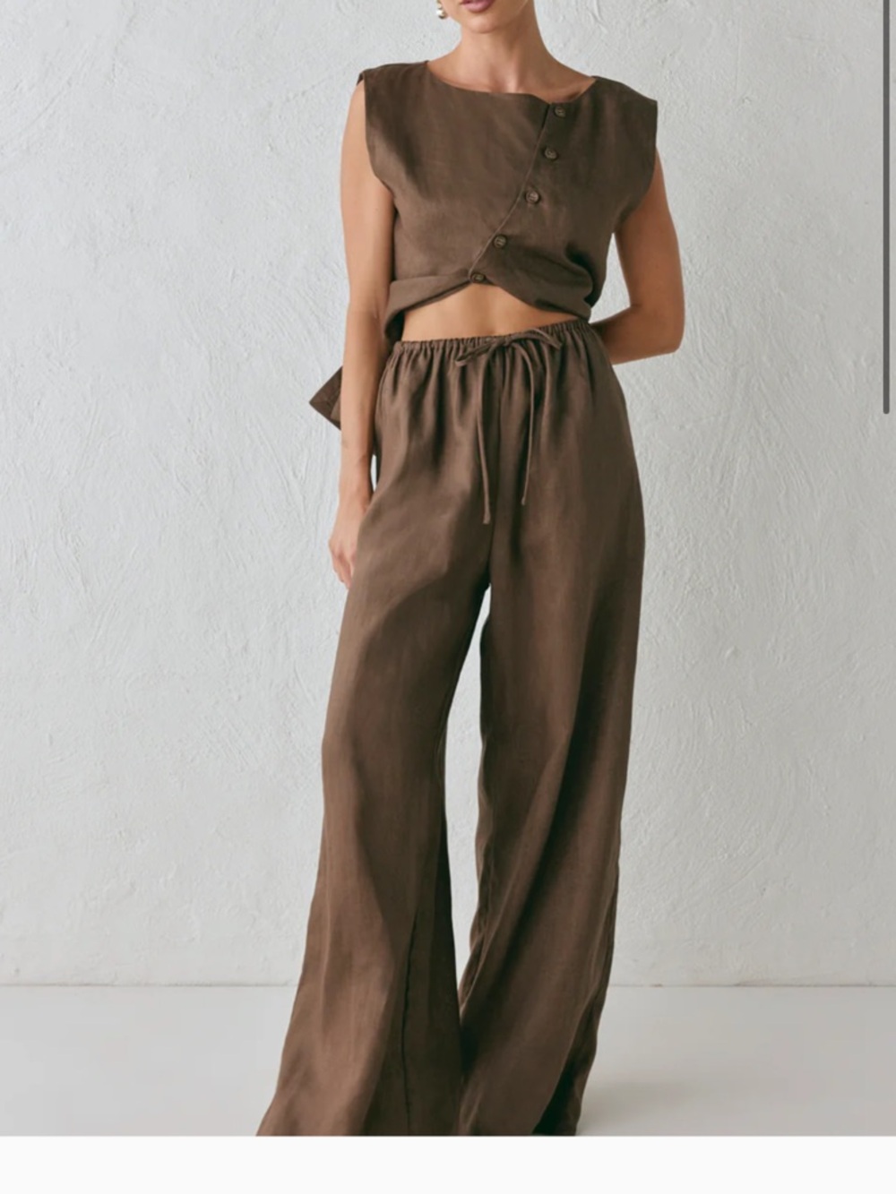 VRG GRL Wide-Leg Linen Blend Pants in Brown
